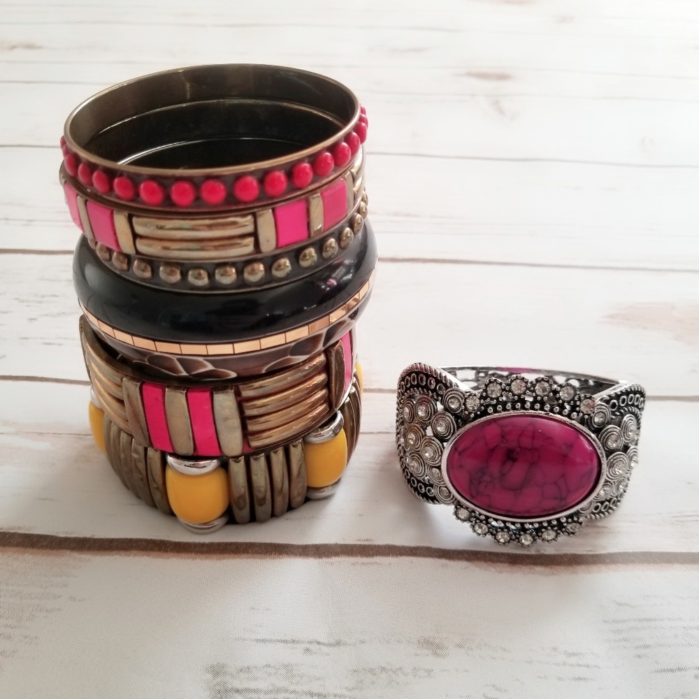 7pc Pink and Yellow Bracelet Bundle
